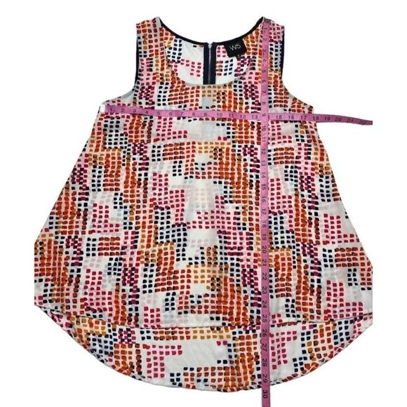 W5 White Blue Orange Pink Geometric Crew Neck Sleeveless Top sz Medium - Picture 6 of 9
